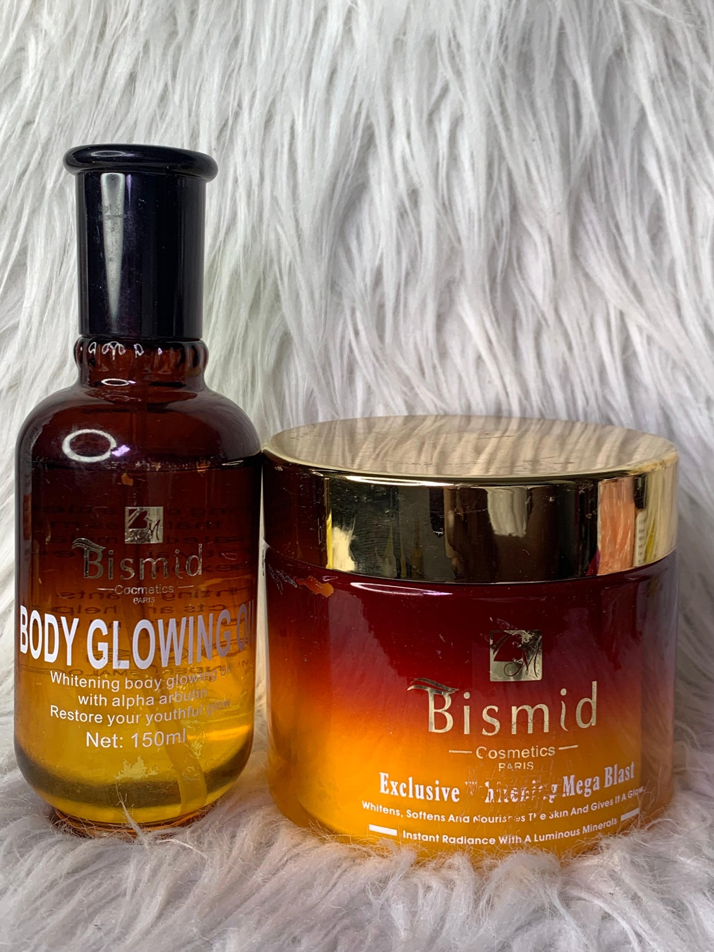 BISMID DUO CREME MEGA BLAST ET HUILE BODY  GLOWING OIL ULTRA BLANCHISSANTE ANTI IMPERFECTION HYDRATANTE NOURRISSANTE