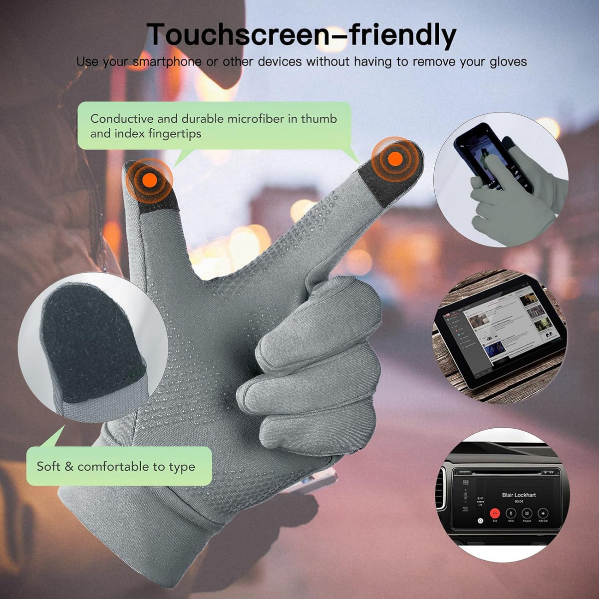 Gants Thermiques Doublure Chauffante Tactile - Gants De Cyclisme, Course, Moto Hiver, Écran Tactile, Antidérapants & Respirants