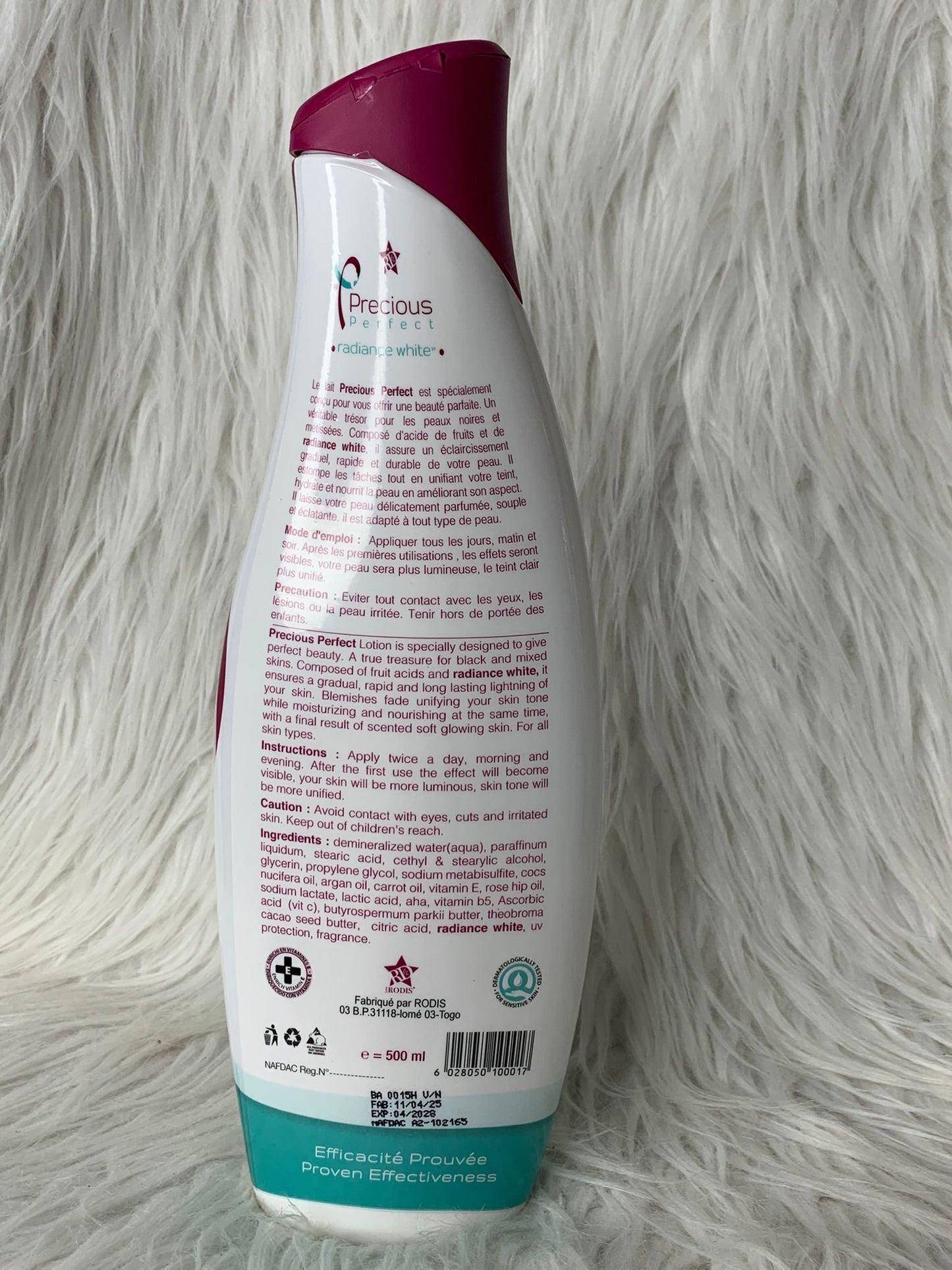 PRECIOUS PERFECT LAIT CORPOREL ÉCLAIRCISSANT RADIANT WHITE NOURRISSANT HYDRATANT ANTI IMPERFECTION ZERO DEFAUT