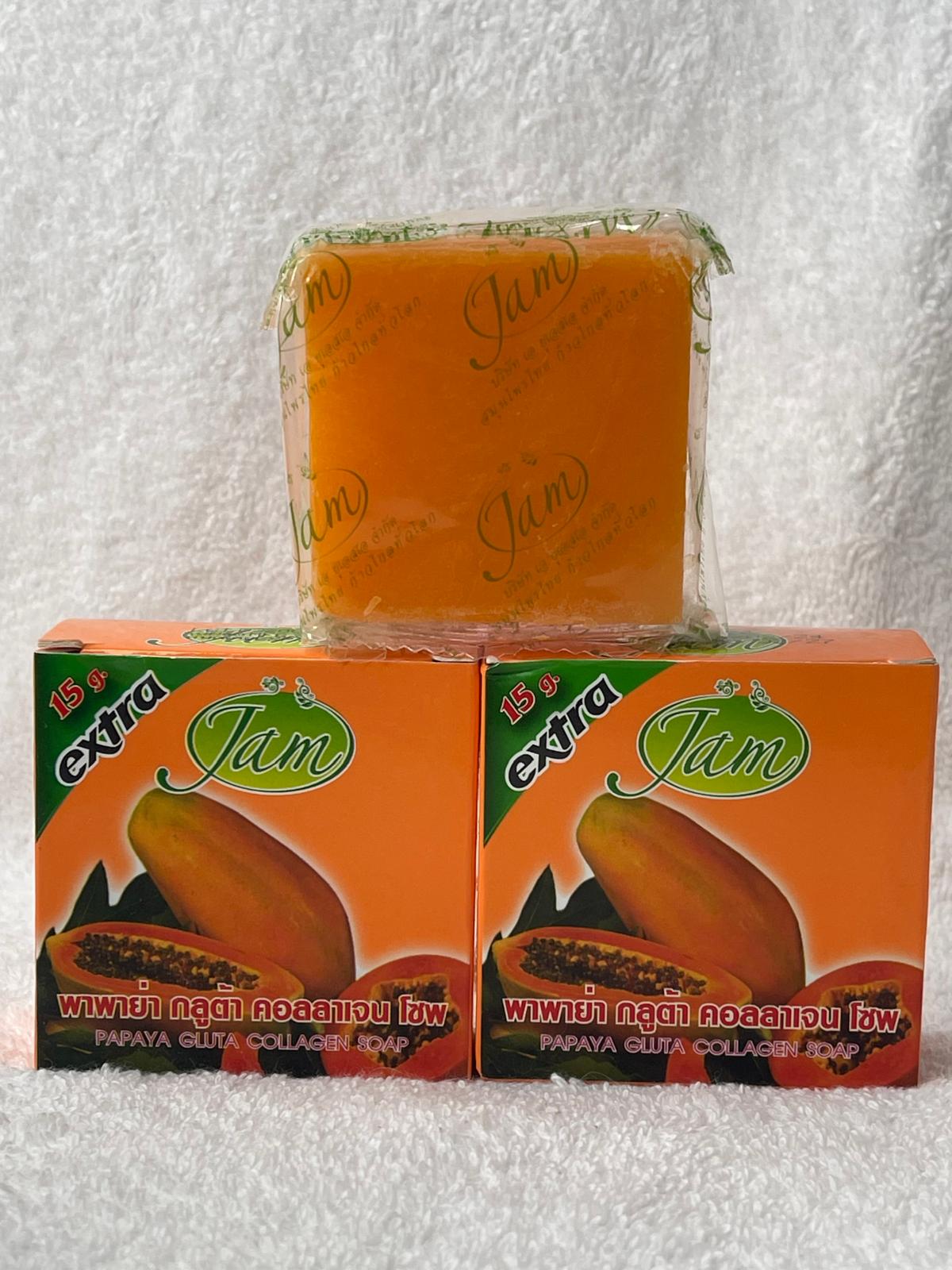 JAM LOT DE 4 SAVON ULTRA ÉCLAIRCISSANTE ATI IMPERFECTION : SAVON TURMERIC GLUTA COLLAGNES , SAVON CAROTTE GLUTA COLLAGENE , SAVON PAPAYE  GLUTA  COLLAGÈNE