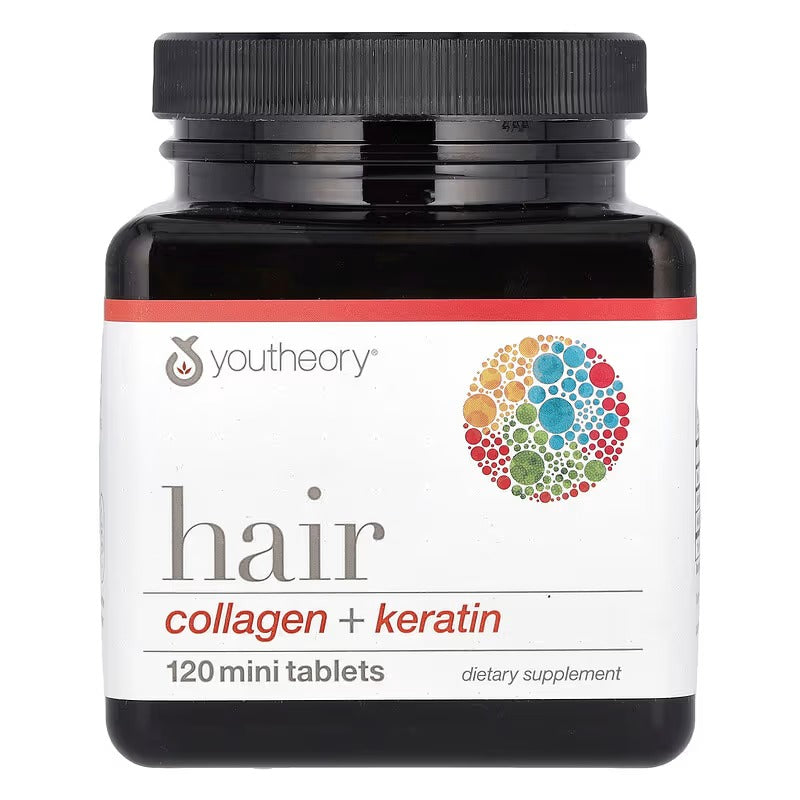 Youtheory, Collagène + kératine pour cheveux, 120 mini comprimés  ultra efficace