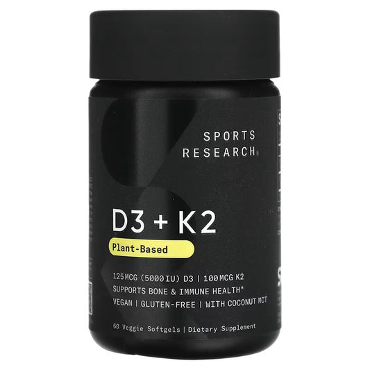 Sports Research, Vitamines D3 + K2, Origine végétale, 60 capsules à enveloppe molle végétales
