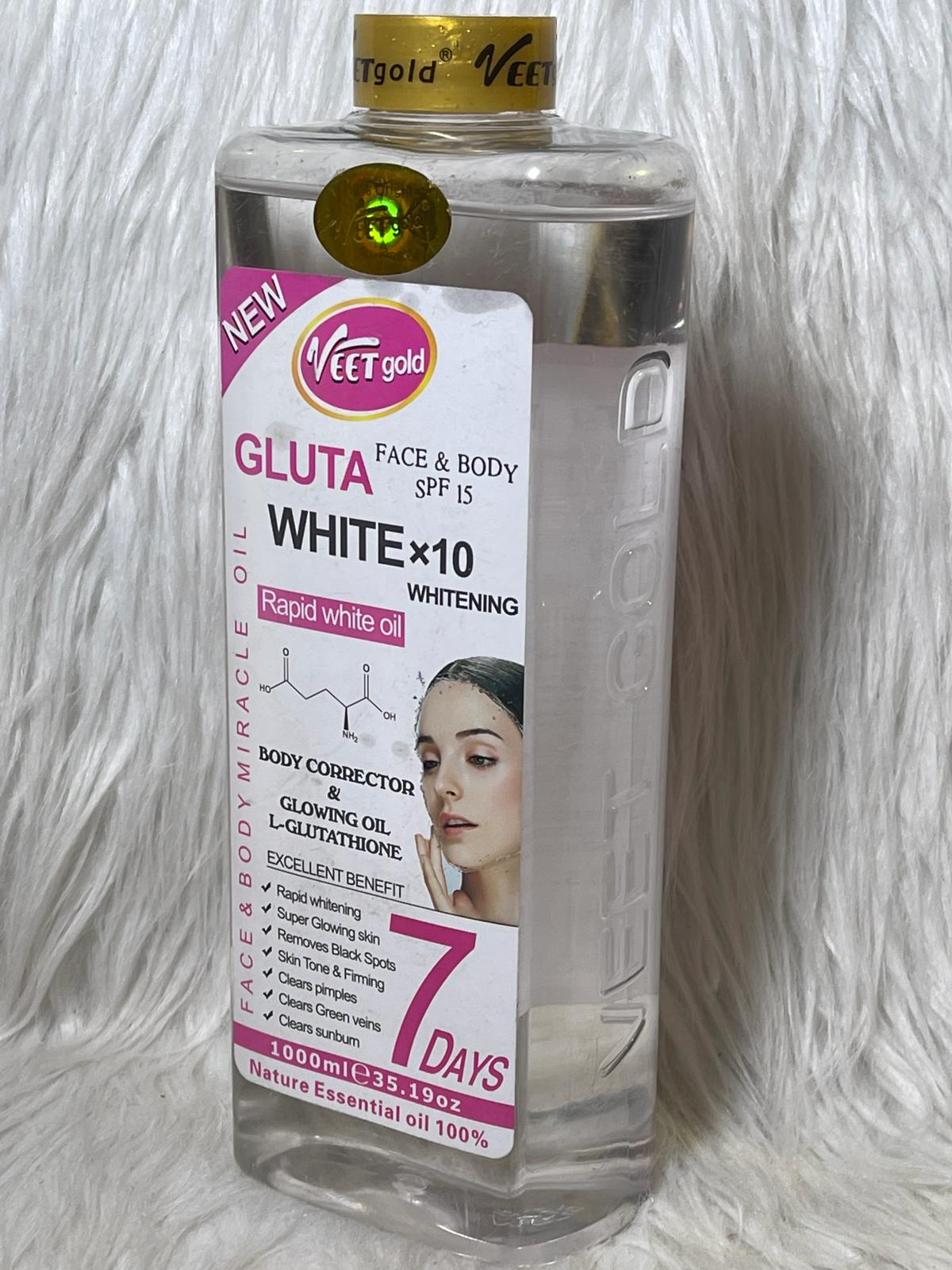 VEETGOLD HUILE ULTRA BLANCHISSANTE GLUTA WHITE X10 ACTION RAPIDE RÉPARATRICE 100% NATUREL 7 DAYS