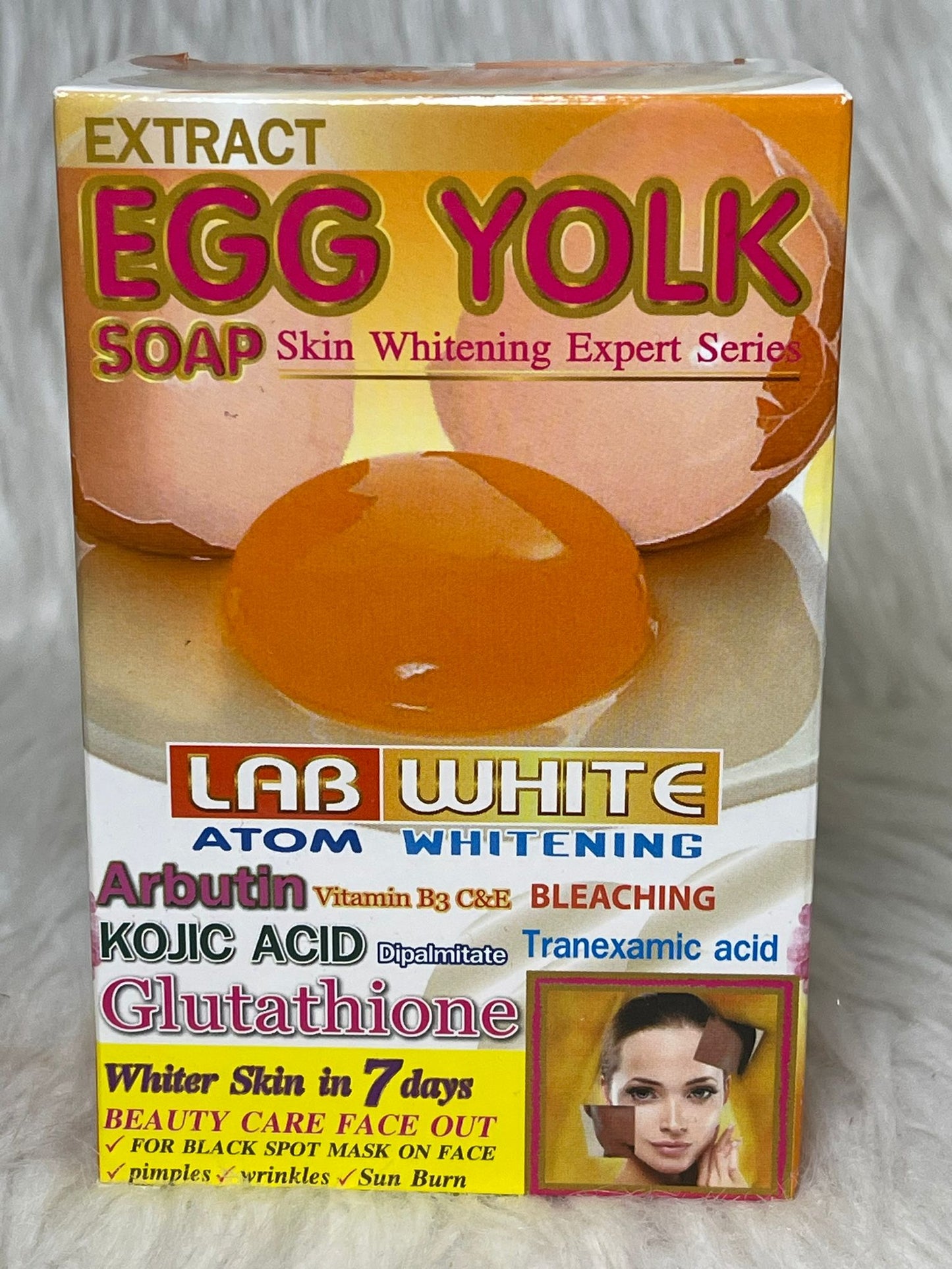 LAB WHITE  EGG YOLK SAVON ULTRA BLANCHISSANT ANTI IMPERFECTION POUR TOUT TYPE DE PEAU  160G