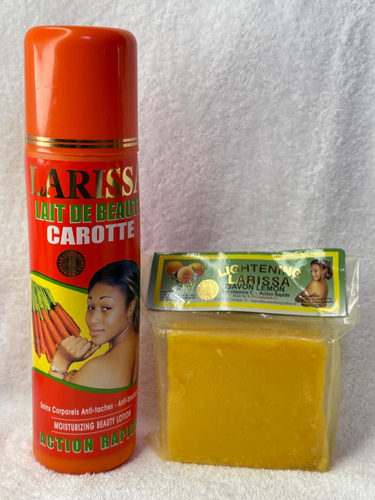 Larissa lait corporel ultra éclaircissant unifiant anti imperfection et le savon Larissa Lemon