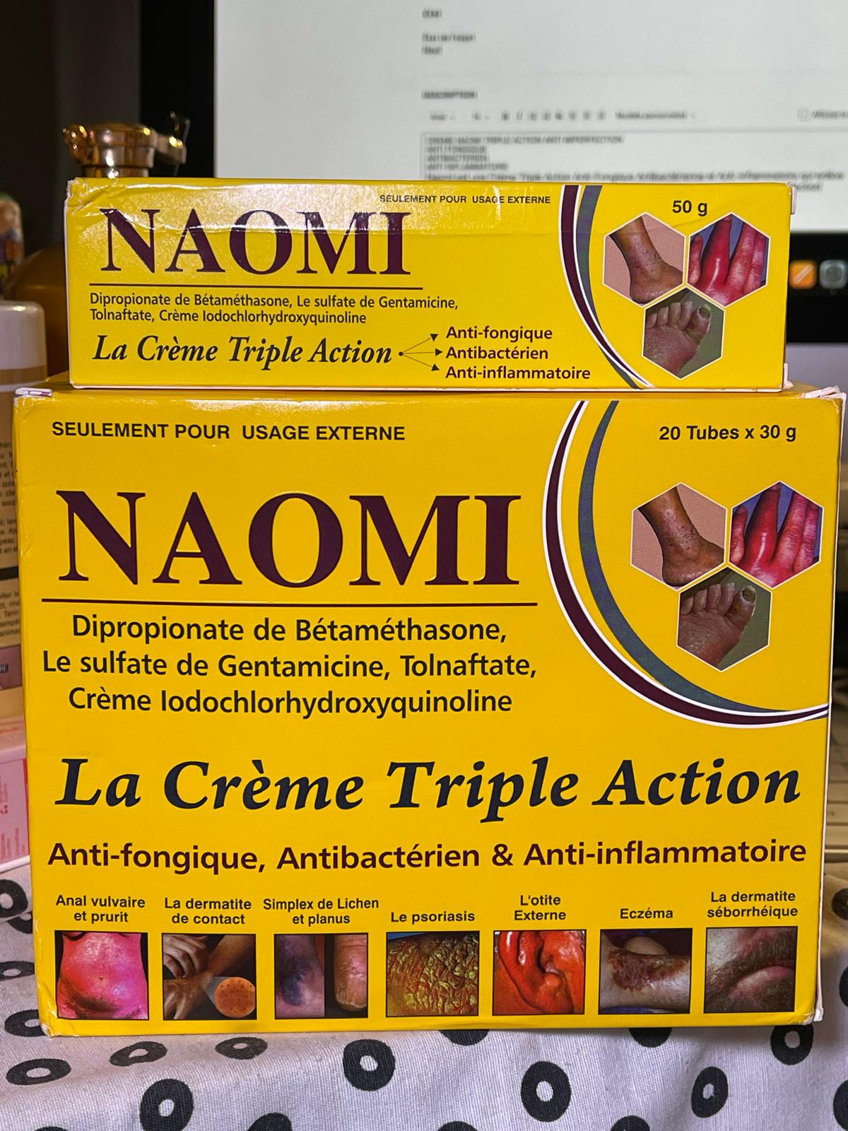 NAOMI CRÈME TRIPLE ACTION ANTI IMPERFECTION  ANTI FONGIQUE  ANTIBACTERIEN ANTI INFLAMATOIRE